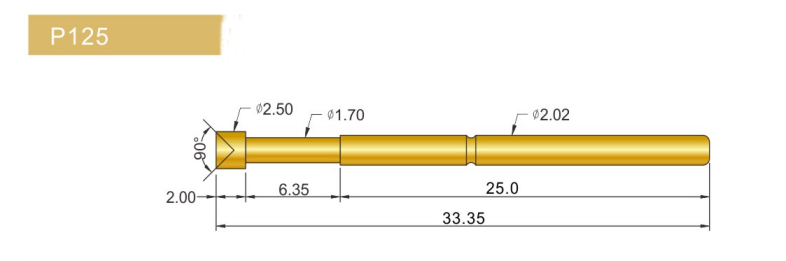 P125-LM探針尺寸、P125探針尺寸、2.0探針、測(cè)試探針、測(cè)試頂針、彈簧針