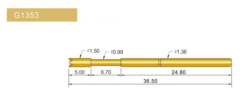 G1353-Q探針、四爪頭探針、1.36mm測試針、總長36.5mm、彈簧針圖片、測試針圖片、頂針圖片、探針圖片